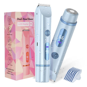 FANKRUAI front view of blue bikini trimmer showing sleek shape and portability