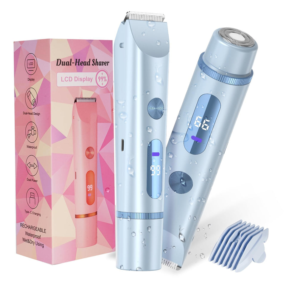 FANKRUAI front view of blue bikini trimmer showing sleek shape and portability