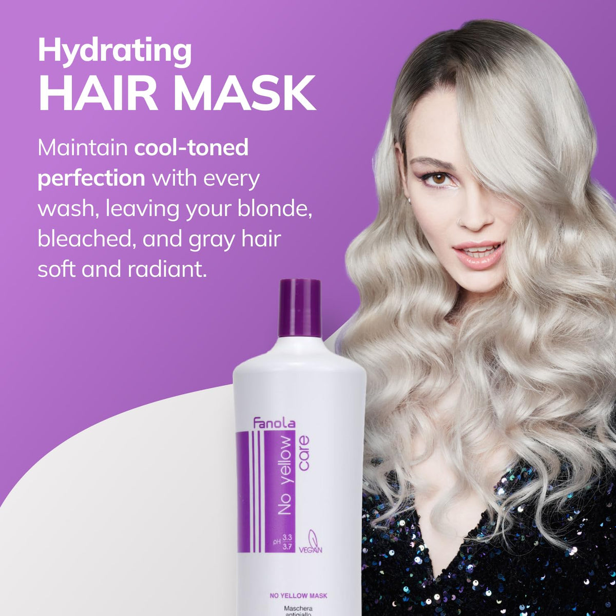 Applying Fanola No Yellow mask with gloves demonstrates even deposit and easy at-home use