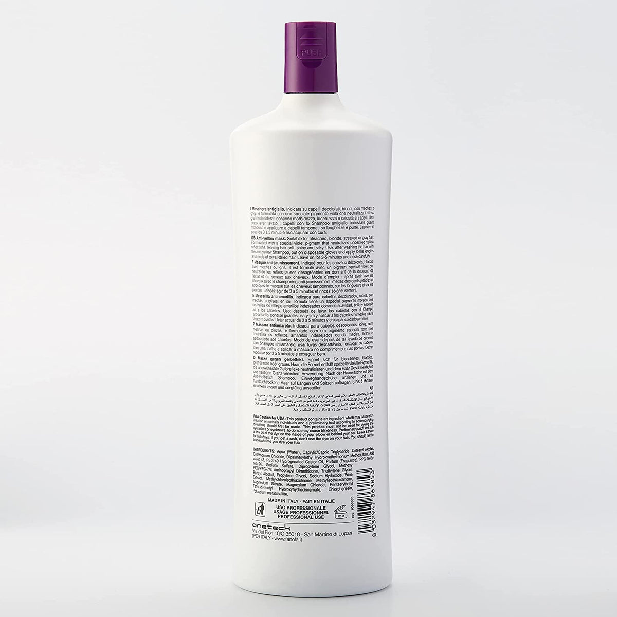 Fanola No Yellow mask texture close-up highlighting creamy violet pigment and conditioning feel