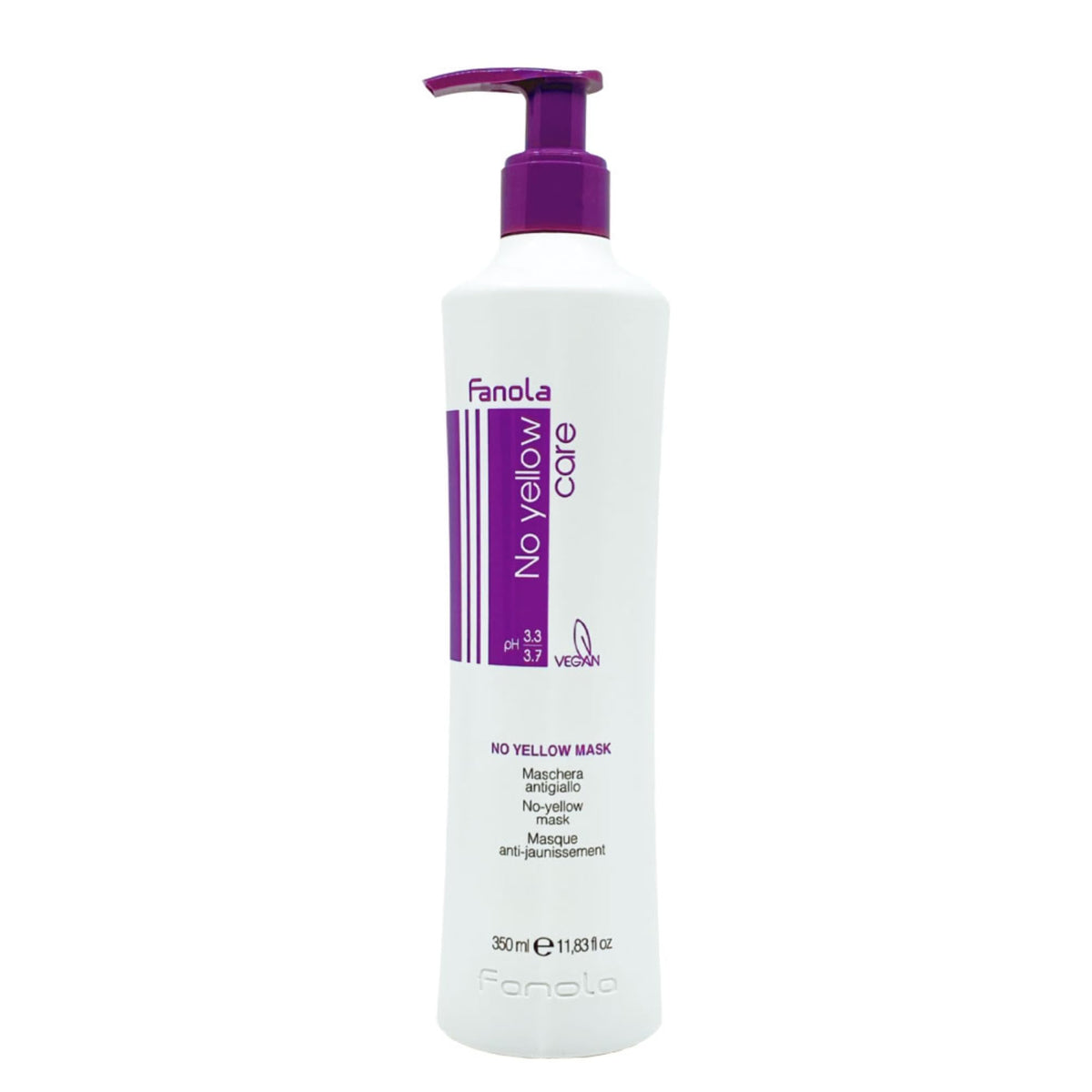 Fanola front bottle view showing purple mask and professional branding for easy identification