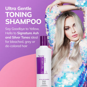 Fanola No Yellow shampoo foam texture closeup illustrating gentle violet pigments