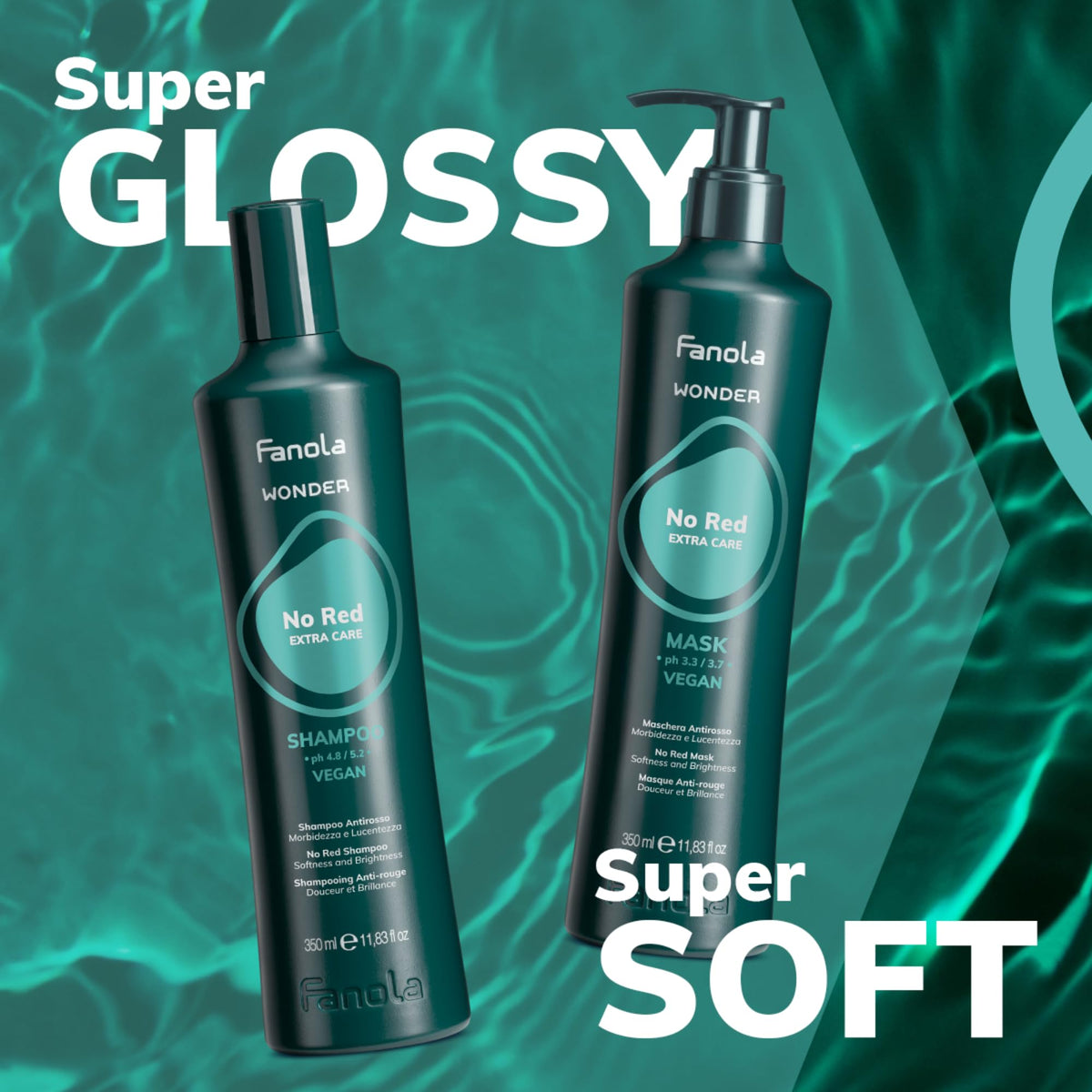 Fanola hand applying shampoo to wet hair, shows how to protect hands and apply