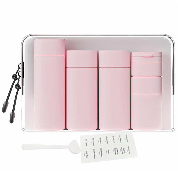 FANPOI front view of full 5-piece set showing bottles and pouch, convenient packing
