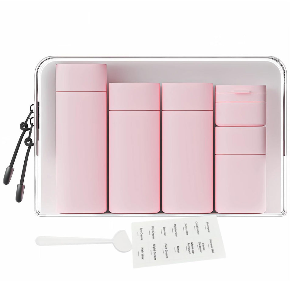 FANPOI front view of full 5-piece set showing bottles and pouch, convenient packing