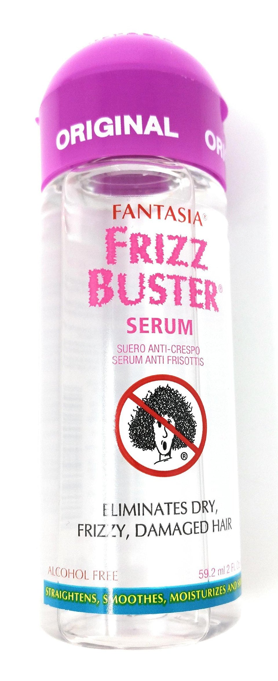 Fantasia Frizz Buster Serum front packaging showing bottle and lightweight shine