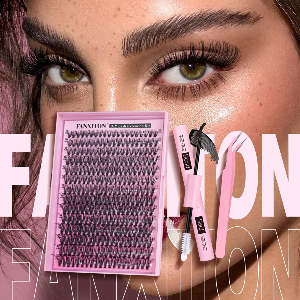 FANXITON hand applying a cluster lash demonstrating simple DIY application steps