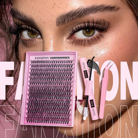FANXITON hand applying a cluster lash demonstrating simple DIY application steps