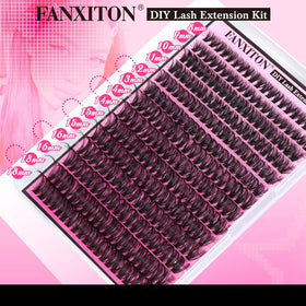 FANXITON side-by-side natural lash versus cluster demonstrating instant thickness