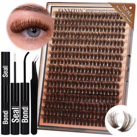 FANXITON front packaging showing 320 brown lash clusters and included tools for convenience