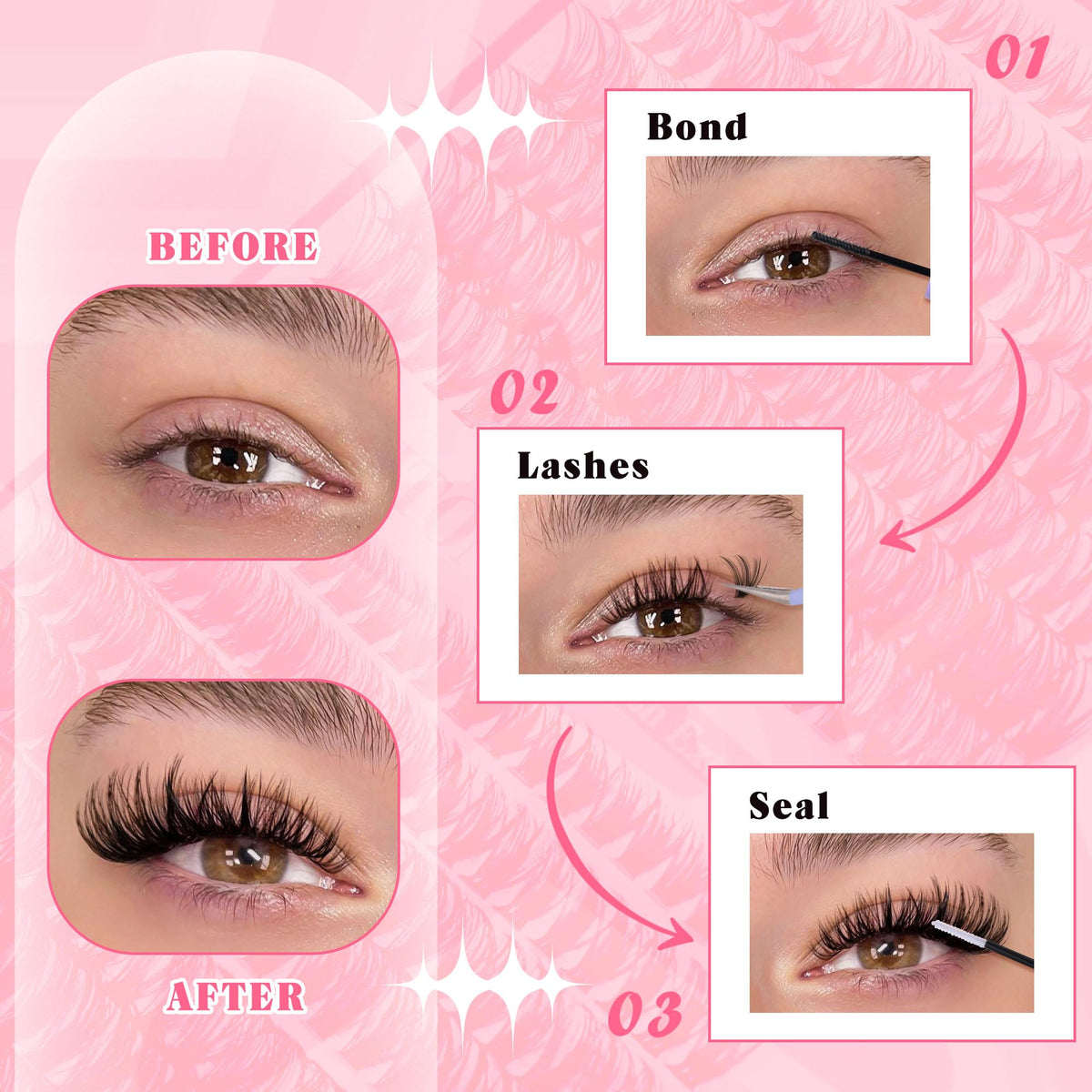 FANXITON model wearing finished lashes illustrating lifted D-curl drama and natural look