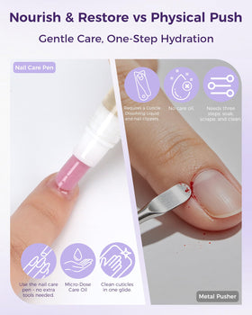 Faouoice pen in hand applying oil to cuticle demonstrating one-handed ease benefit