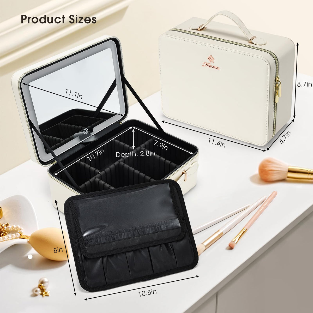 Faquenc in a travel scene on a hotel vanity for convenient touch-ups while traveling