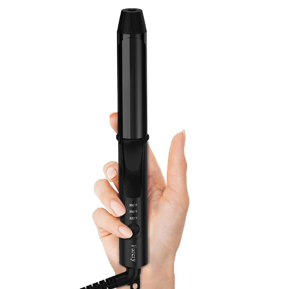 FARERY front view of mini curling iron showing compact design and controls