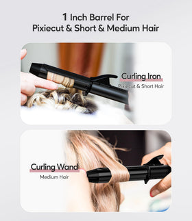 FARERY mini curling iron held to show scale and travel-ready size advantage