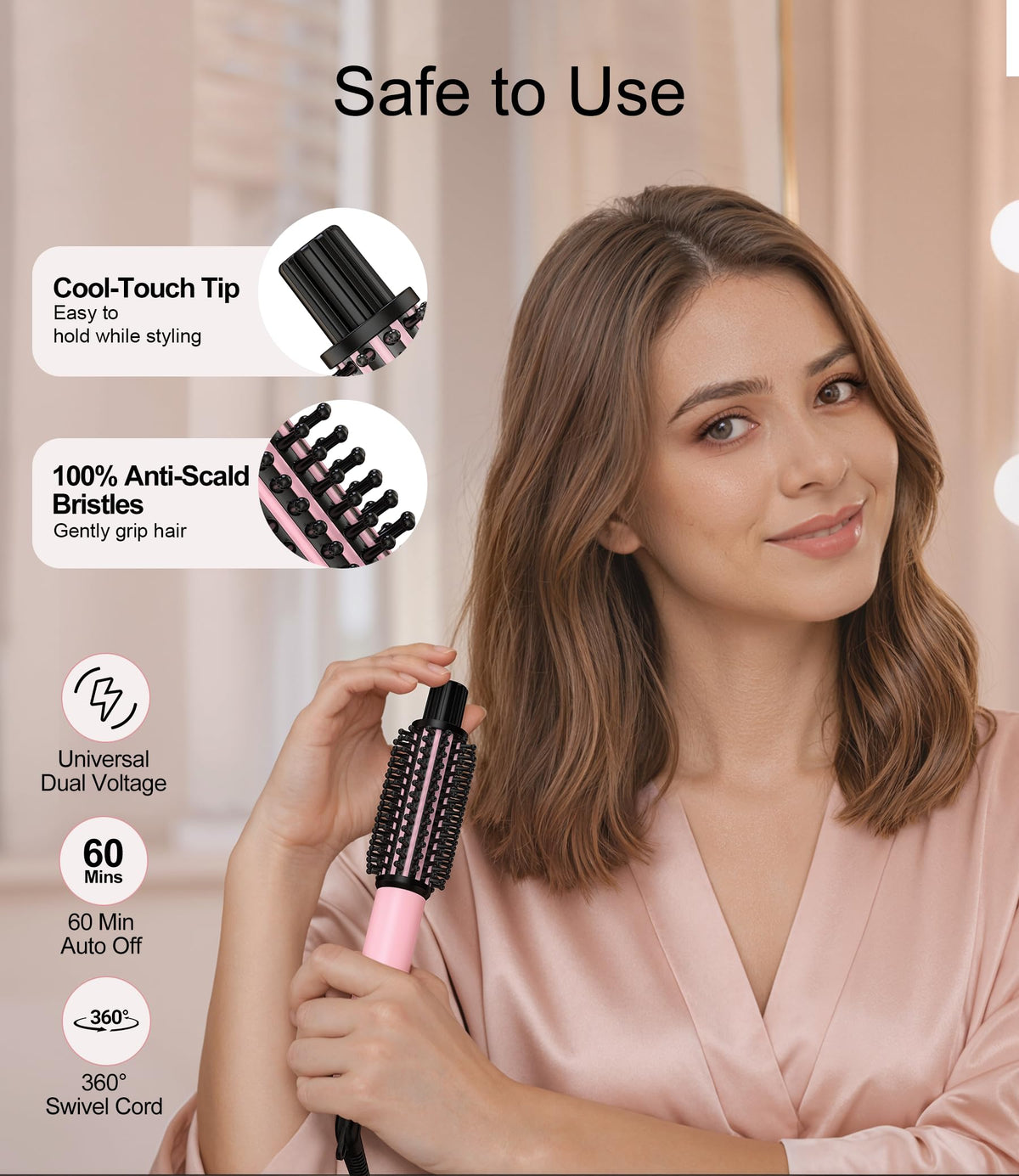 FARERY brush beside hand for size comparison and easy travel benefit