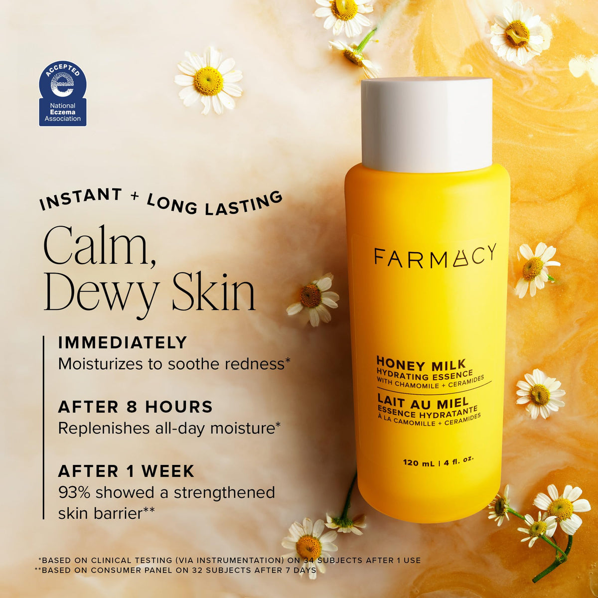 Farmacy chamomile and aloe flatlay showing calming botanical extracts