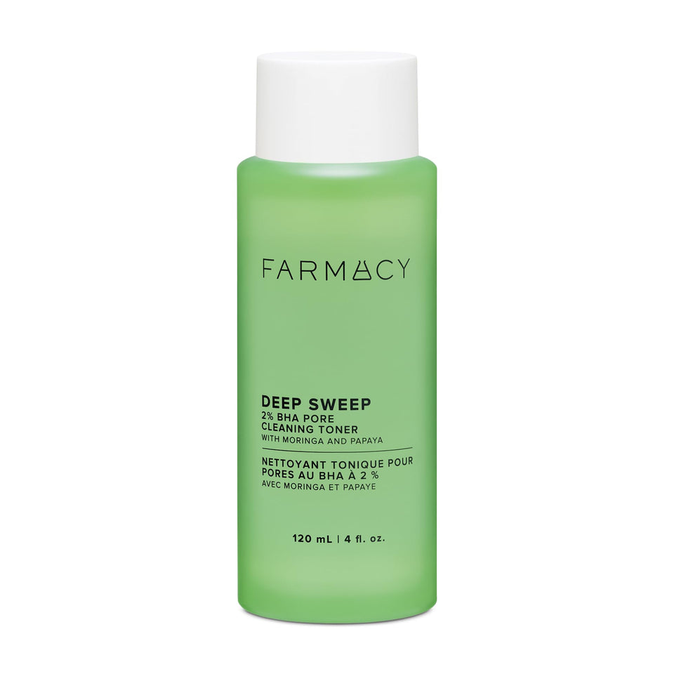 Farmacy bottle front view showing clear toner and clean design for pore refining