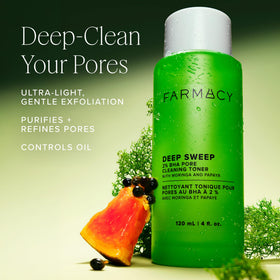Pouring Farmacy toner into hand demonstrating controlled application and absorbency