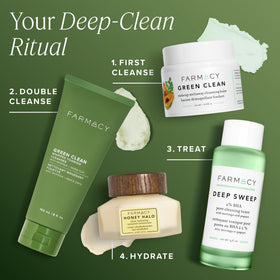 Farmacy cleanser staged in bathroom to show everyday routine compatibility