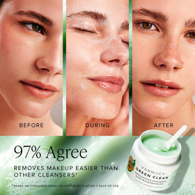 Farmacy emulsified milky texture on fingertips demonstrating easy rinse benefit