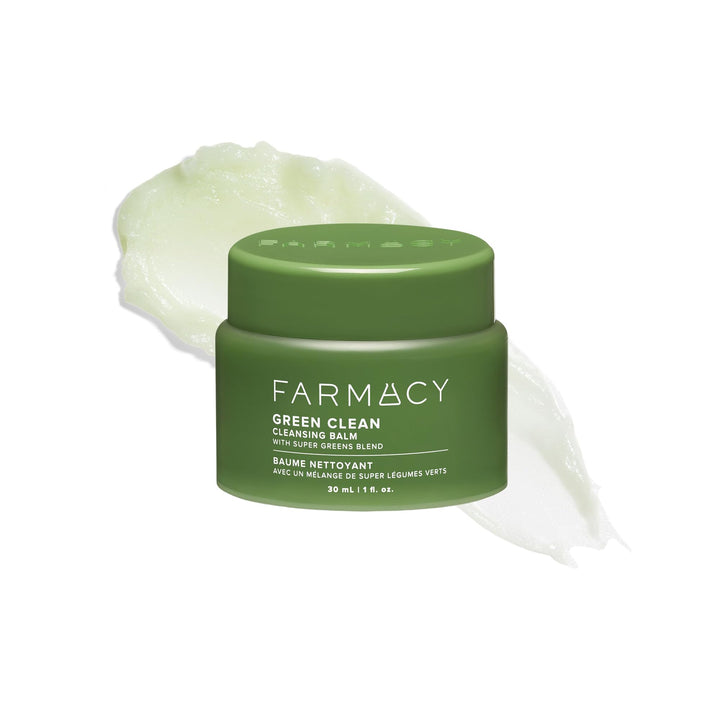 Farmacy front view of Green Clean jar showing label and travel size benefit