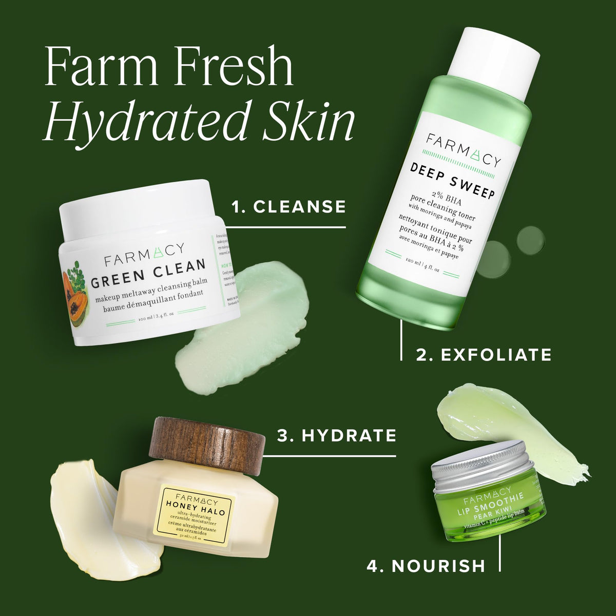 Farmacy ingredients label highlighting green blend and papaya benefit