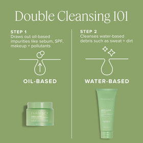 Lifestyle bathroom scene with Farmacy balm on counter suggesting a daily cleansing routine