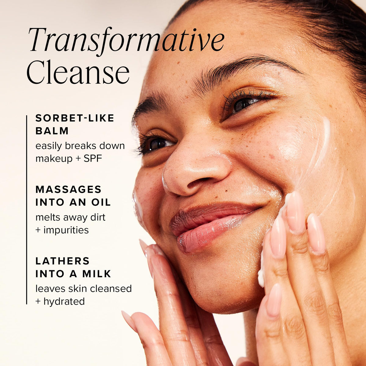 Farmacy removing waterproof mascara showing thorough makeup removal benefit