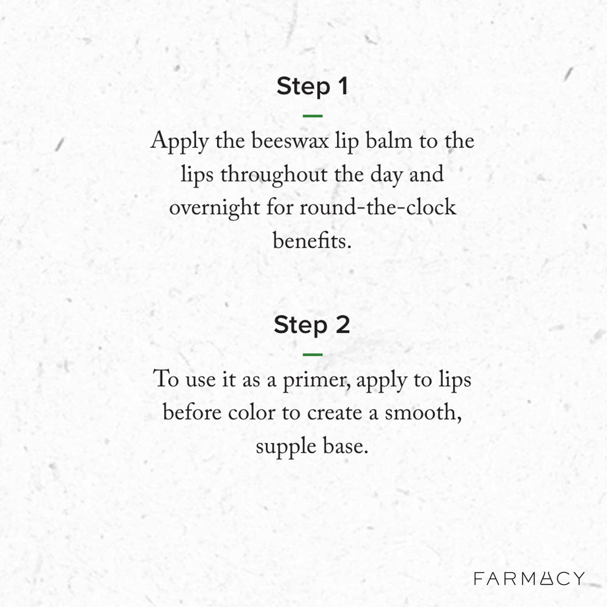Farmacy beeswax lip balm applied to lips demonstrating softened, prepped finish
