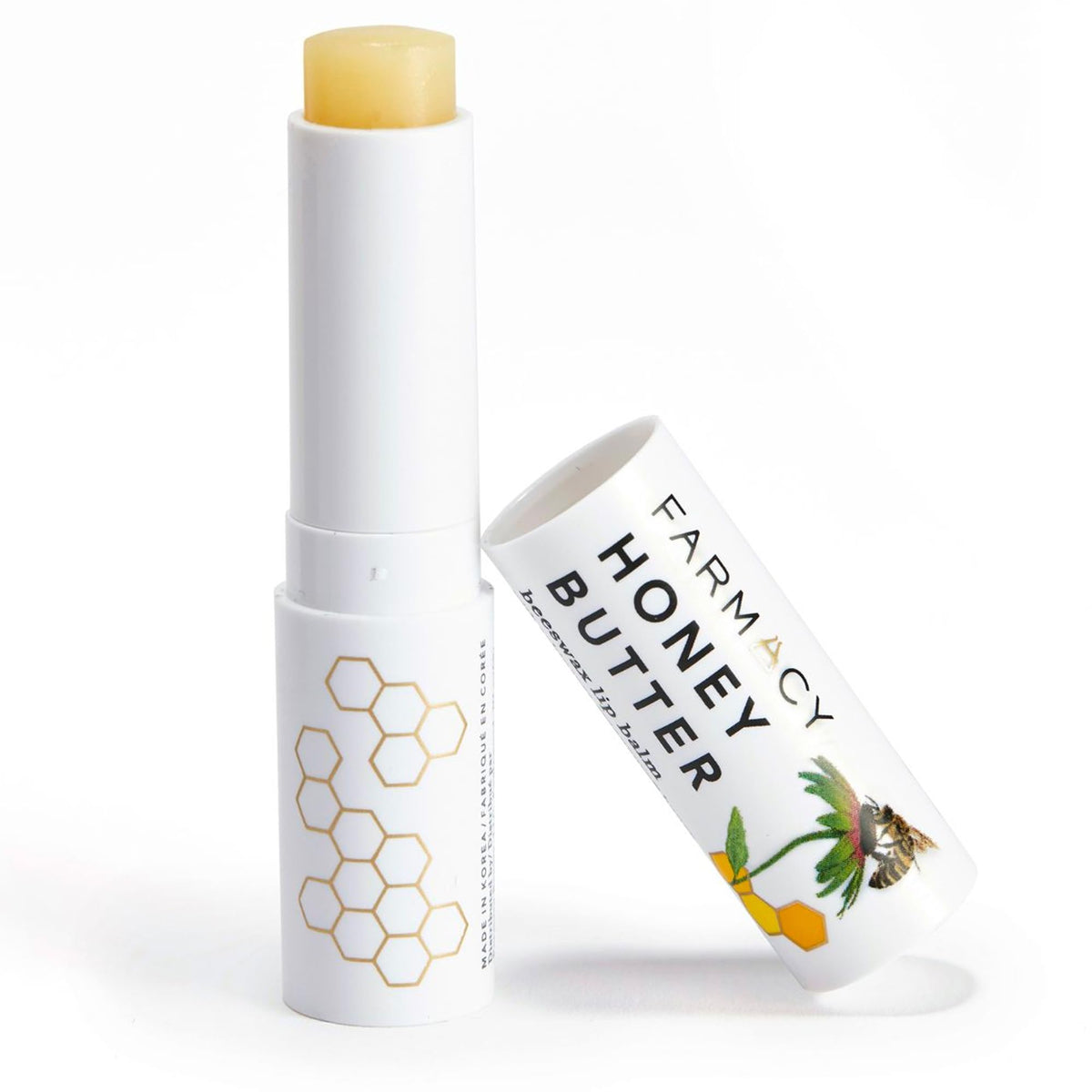 Farmacy beeswax lip balm front packaging showing product and brand for hydration