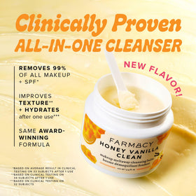 Farmacy Honey Vanilla texture swipe displaying balm-to-oil glide for easy makeup melting