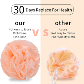 FARMOGA pouf producing rich lather with soap demonstrating efficient product use