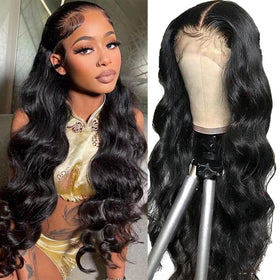 FASCARA front view 18 inch body wave wig showing natural fall and full density