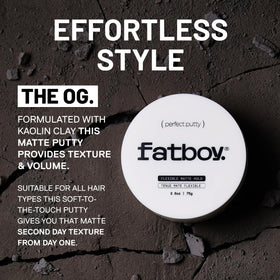 Fatboy Hair open jar showing smooth kaolin clay texture for styling