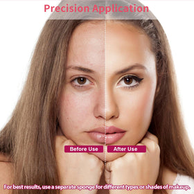 Fauxomor used during makeup application on model to show even foundation blending benefits