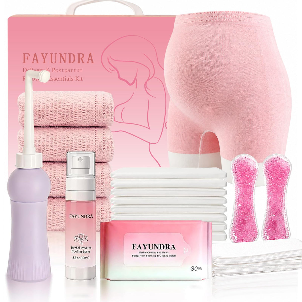 FAYUNDRA kit front packaging showing all postpartum items for quick comfort