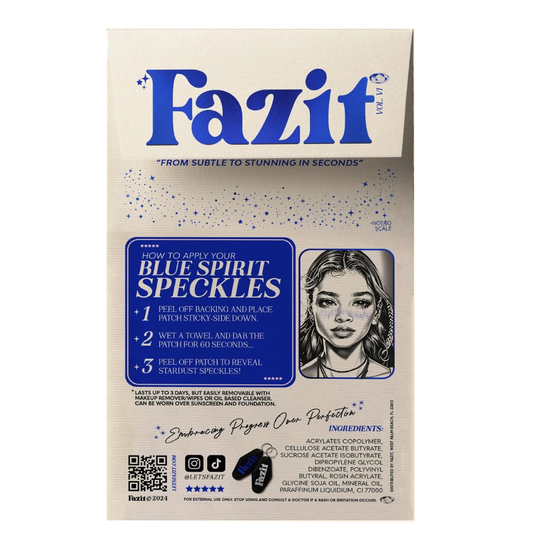 Fazit blue speckles close-up of glitter texture and adhesive detail for precise shimmer application