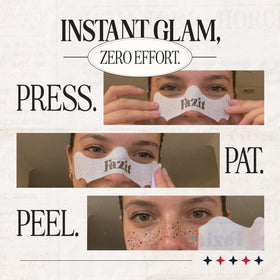 Fazit on-face game day look showing secure sparkle and comfortable wear
