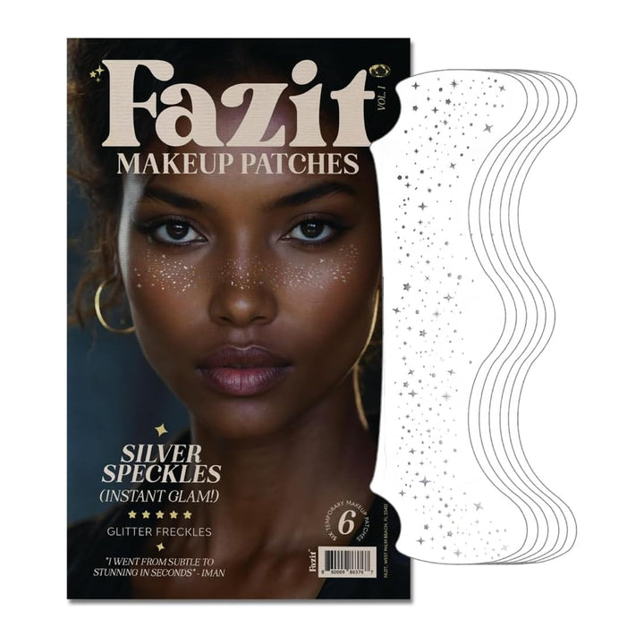 Fazit front packaging showing six glitter freckle patches and product name benefit