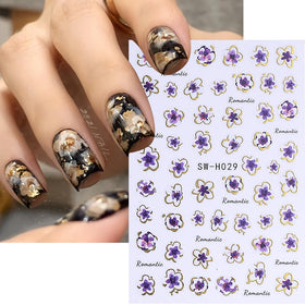 FBABFBUO floral decals applied on natural nails for polished look