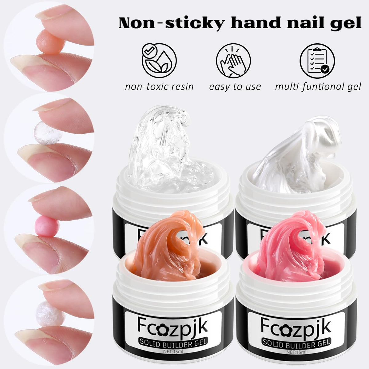 Fcozpjk dual forms and 15ml gel bottles displayed to show extension workflow and volume