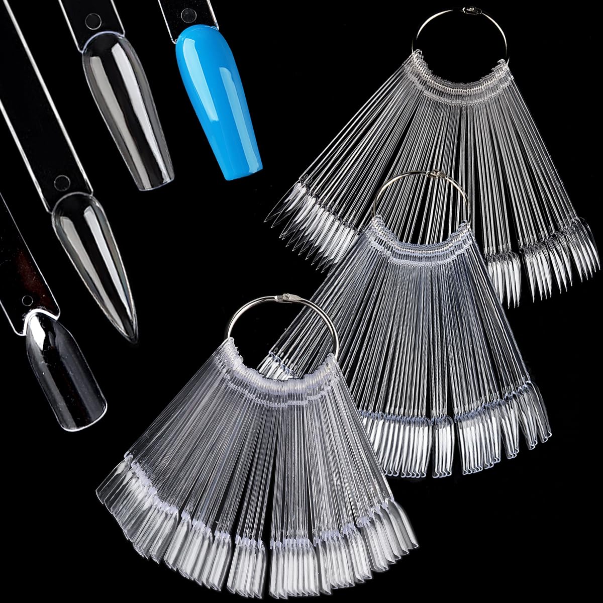 Fcozpjk front view of full 150-piece swatch kit showing organized rings and clear tips