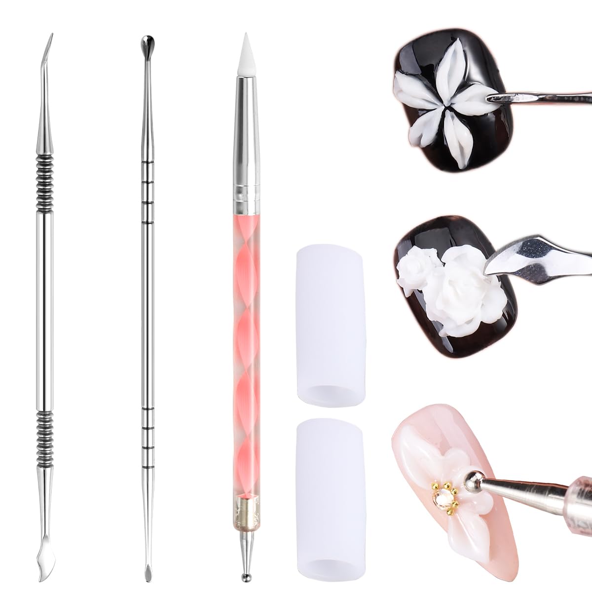 Fcozpjk front packaging showing three double-head stainless steel sculpture pens and silicone sleeves, showcases professional kit