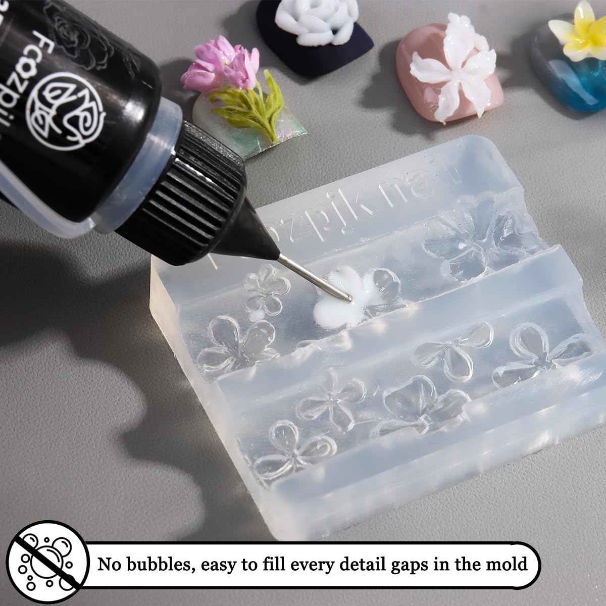 Fcozpjk white gel texture macro showing smooth bubble-free finish