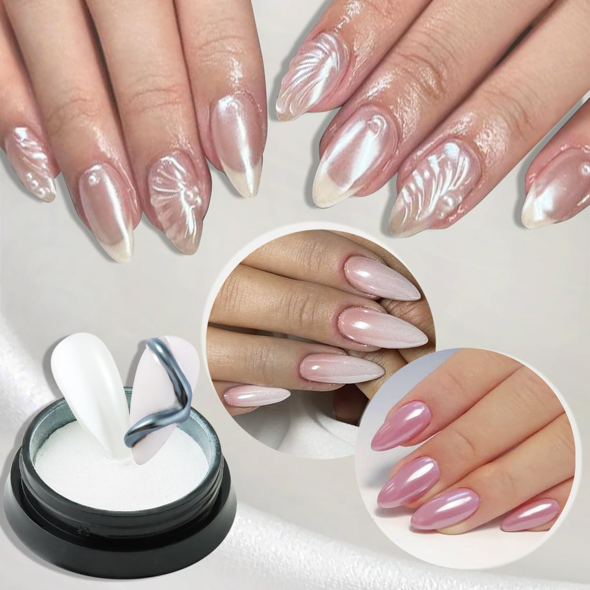 Fcozpjk gold chrome swatch on nail demonstrating reflective mirror effect and shine