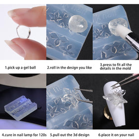 Fcozpjk sculpted 3D flower charms on nails showing raised detail