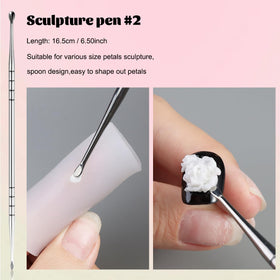 Fcozpjk tools in use sculpting builder gel on a nail, demonstrating accurate 3D petal and texture shaping