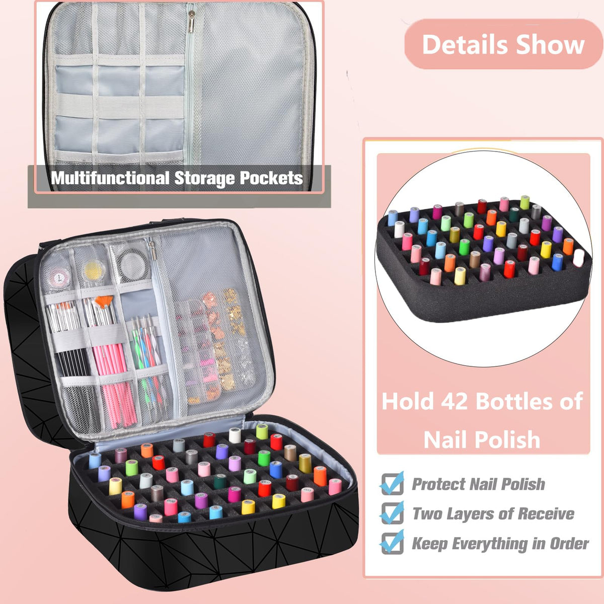 FCQQYWZ detachable sponge divider close-up securing polish bottles safely