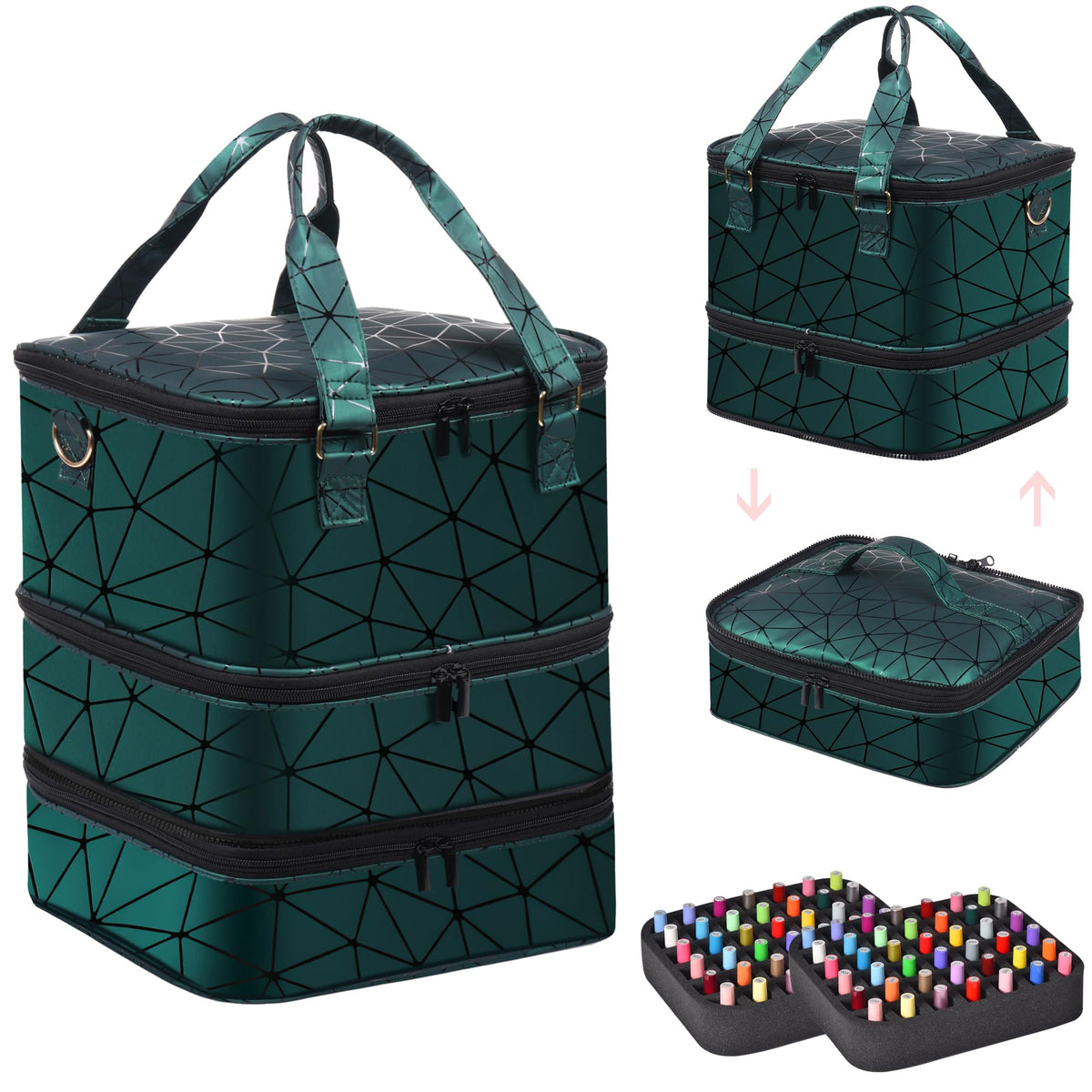 FCQQYWZ front view of green organizer case showing large capacity and neat storage